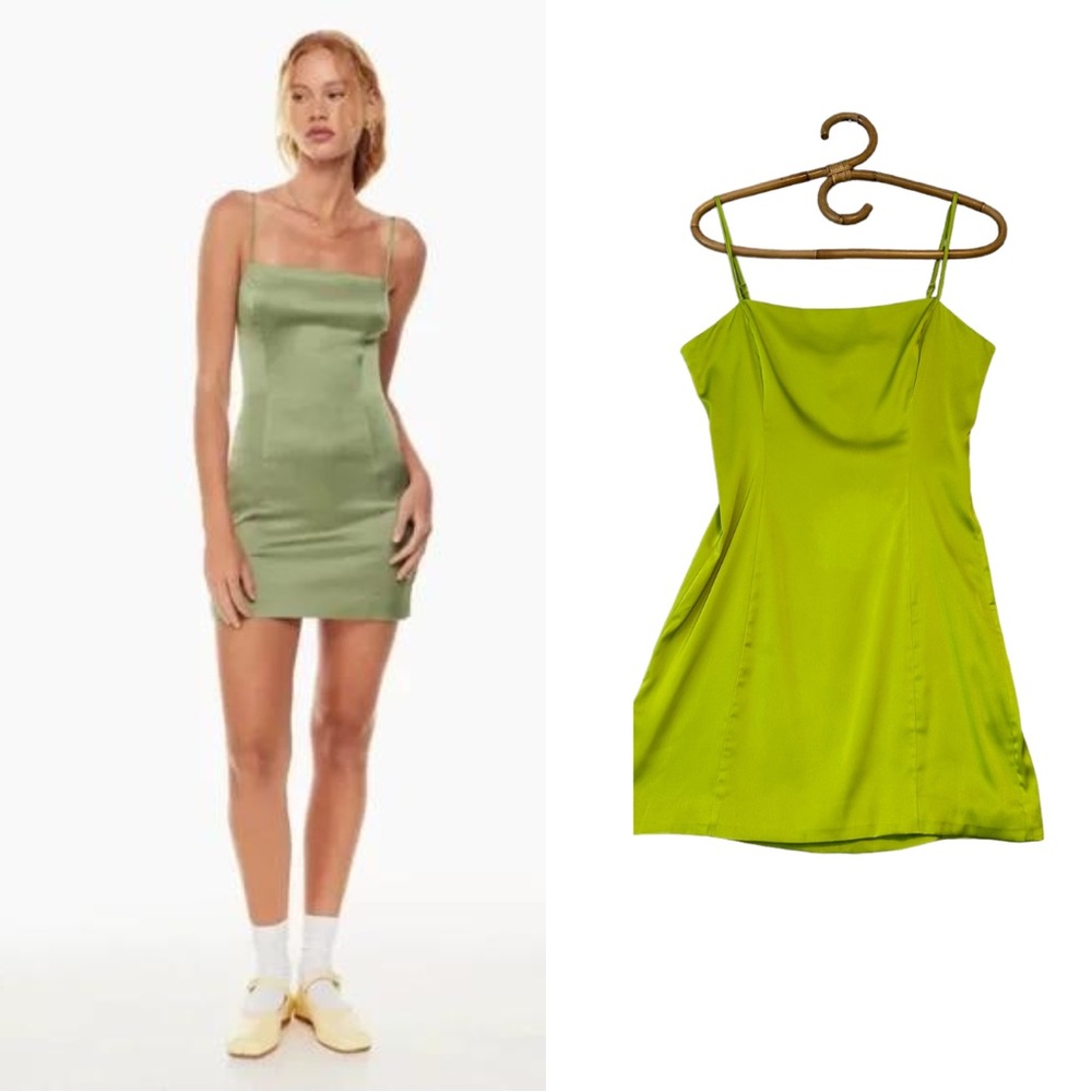 Aritzia | Sunday Best | Shimmer Satin Mini Dress in Lime Green Size 8